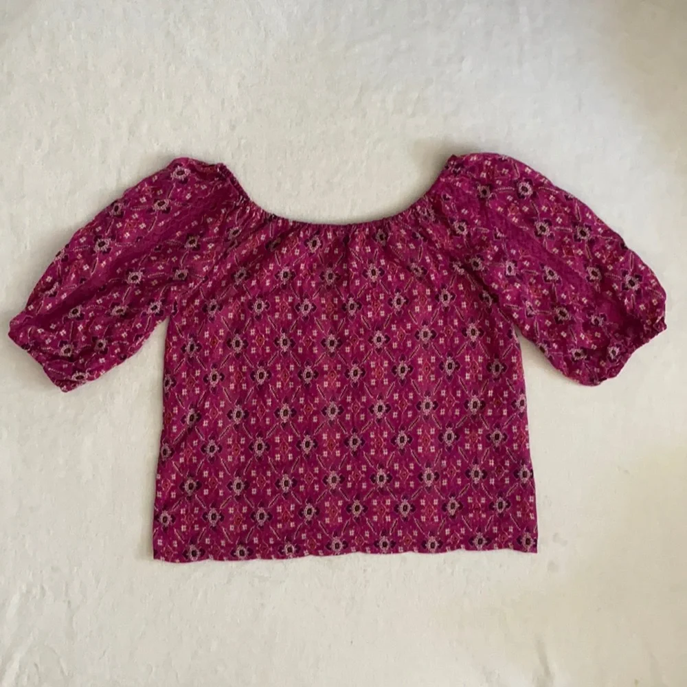 Anthropologie | Block Print Off-The-Shoulder 3/4 Length Sleeve Top Pink (XS) - Picture 3 of 15